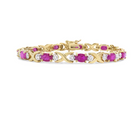 14K Yellow Gold 1/4 Cttw Diamond and Oval Red Ruby Alternating X Link Bracelet (I-J Color, I3 Clarity) - Stormyjay