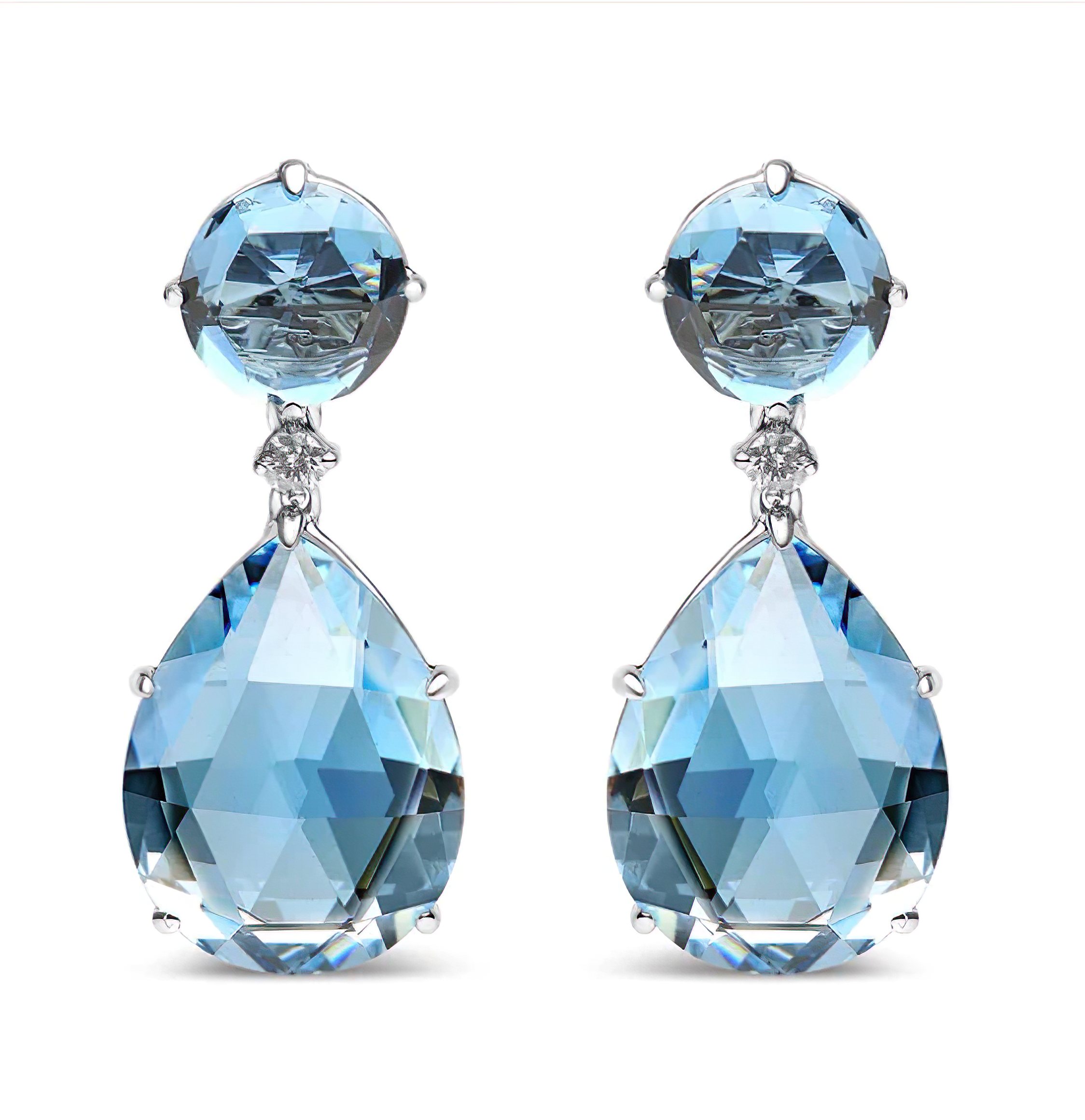 18K White Gold 1/5 Cttw Diamond with Round London Blue Topaz and 20 x 15mm Pear Cut Sky Blue Topaz Gemstone Dangle Earring (G-H Color, SI1-SI2 Clarity) - Stormyjay