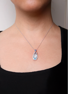 18K White Gold 3/8 Cttw Pave Set Diamond and Sky Blue Topaz and Blue Sapphire Gemstone Floral Teardrop Halo 18" Pendant Necklace (G-H Color, SI2-I1 Clarity) - Stormyjay