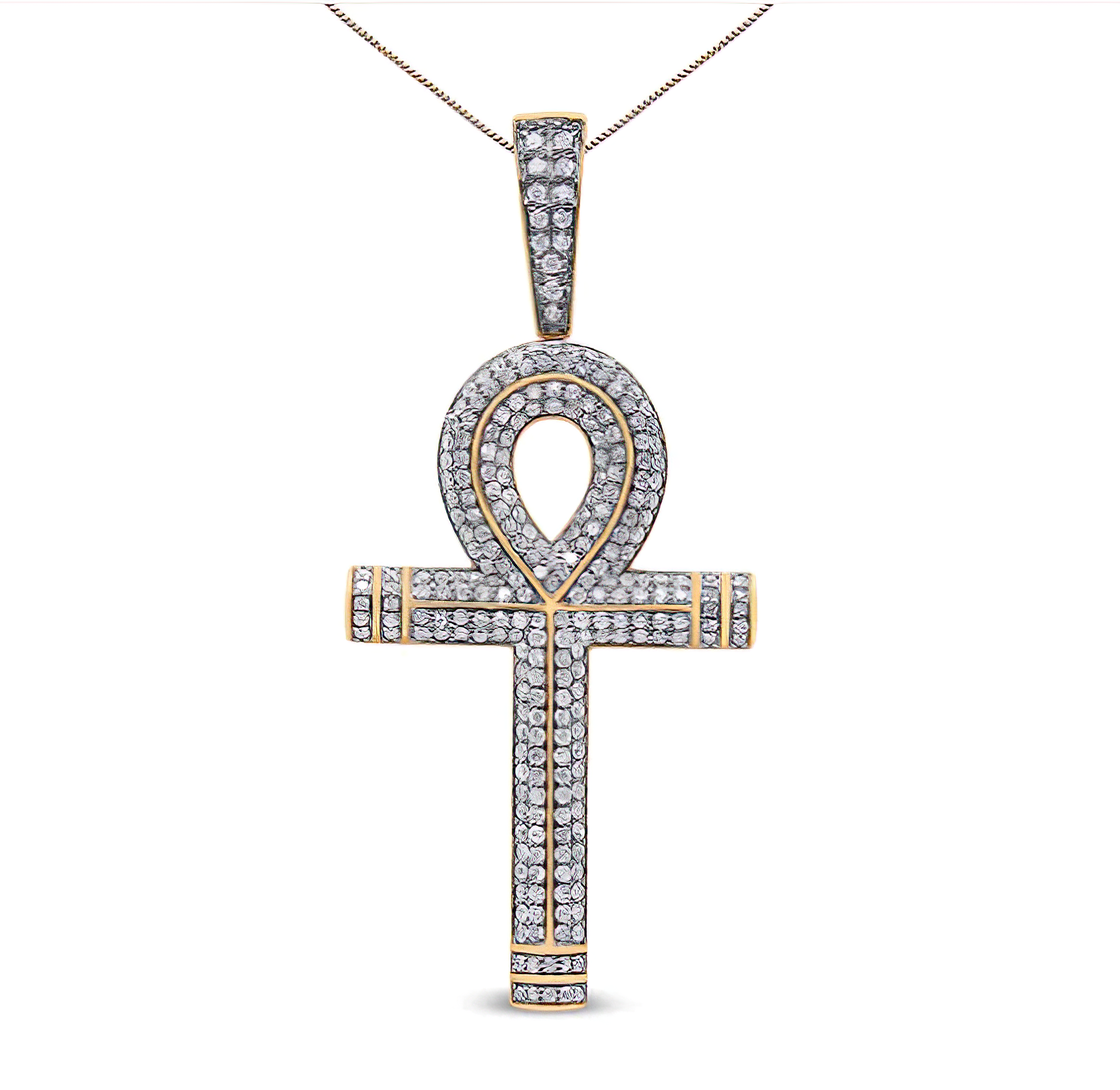 10K Yellow Gold 1 7/8 Cttw Round Diamond Ankh Cross Pendant Necklace for Men (H-I Color, SI1-SI2 Clarity) - NO CHAIN INCLUDED - Stormyjay