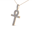 10K Yellow Gold 1 7/8 Cttw Round Diamond Ankh Cross Pendant Necklace for Men (H-I Color, SI1-SI2 Clarity) - NO CHAIN INCLUDED - Stormyjay