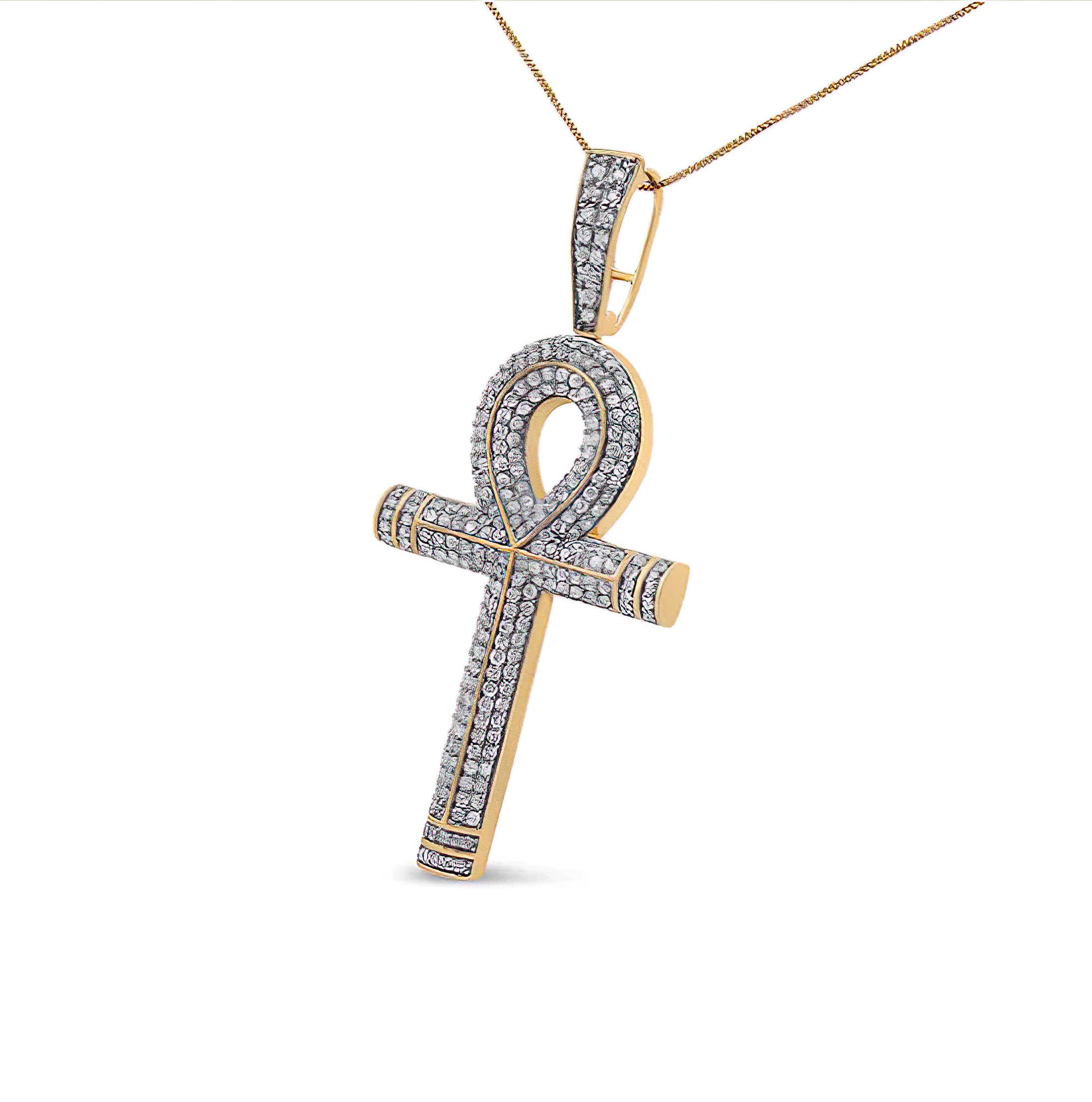 10K Yellow Gold 1 7/8 Cttw Round Diamond Ankh Cross Pendant Necklace for Men (H-I Color, SI1-SI2 Clarity) - NO CHAIN INCLUDED - Stormyjay