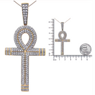 10K Yellow Gold 1 7/8 Cttw Round Diamond Ankh Cross Pendant Necklace for Men (H-I Color, SI1-SI2 Clarity) - NO CHAIN INCLUDED - Stormyjay