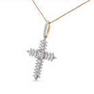 10K Yellow Gold 7/8 Cttw Round & Baguette Diamond Zigzag Pattern Cross Pendant Necklace (H-I Color, SI2-I1 Clarity) - NO CHAIN INCLUDED - Stormyjay