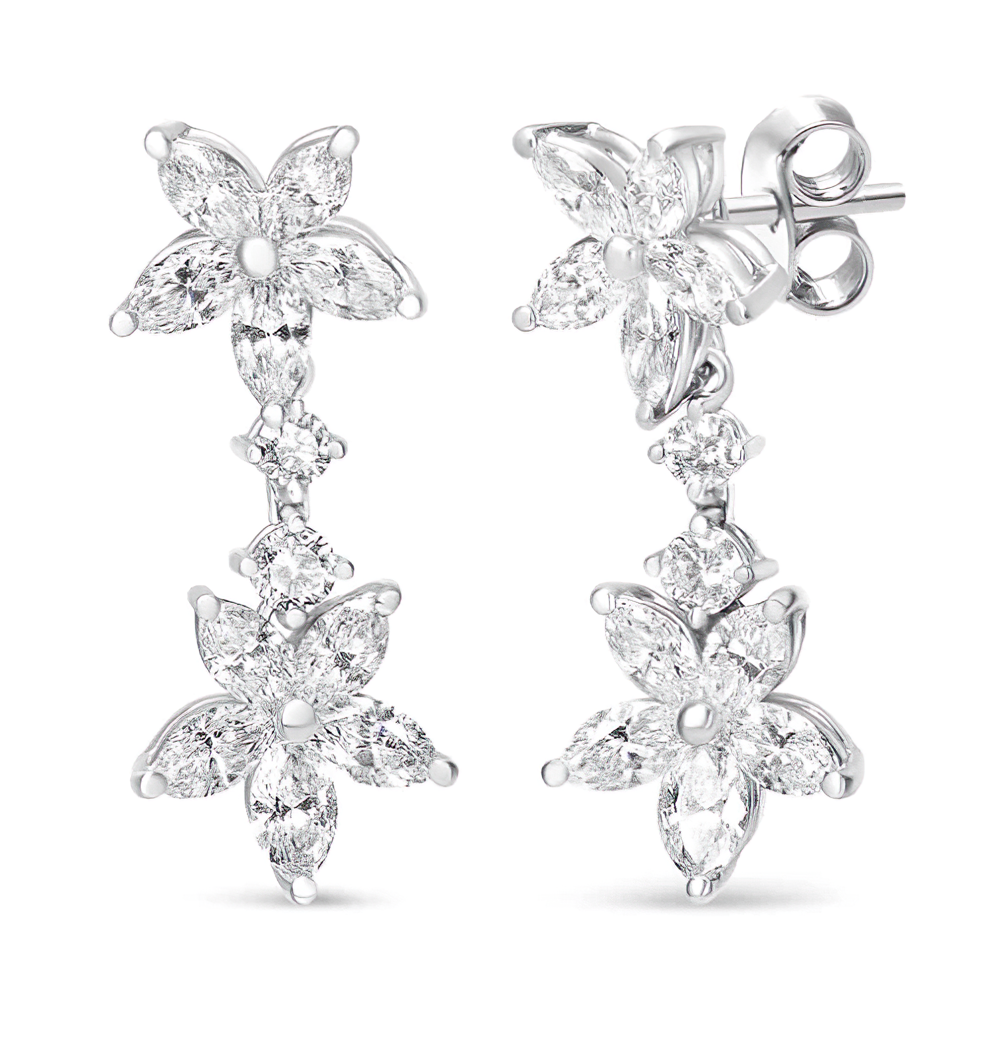 18k White Gold 6.0 Cttw Marquise Diamond Floral Dangle Drop Earrings (E-F Color, VS1-VS2 Clarity) - Stormyjay