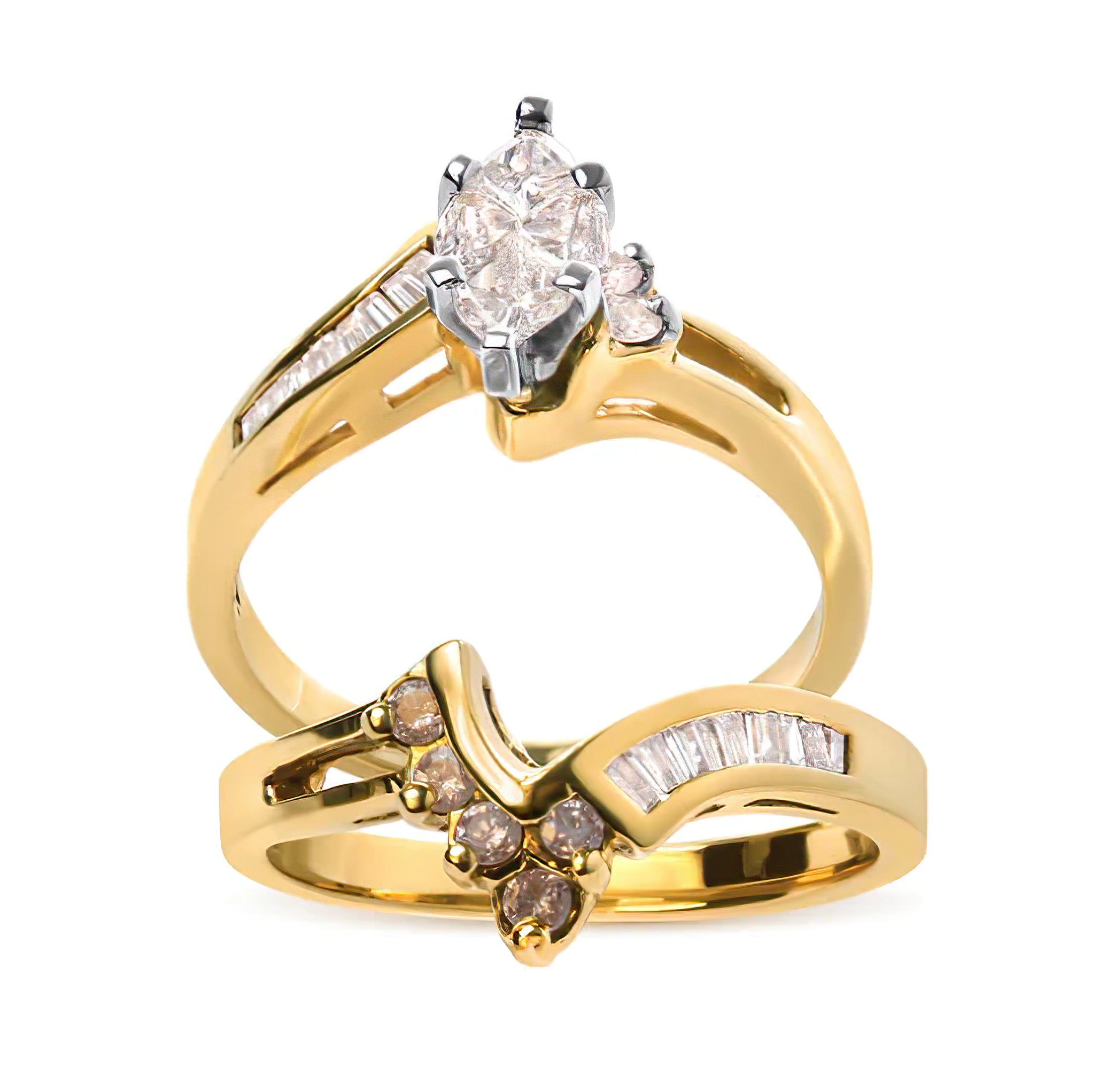 14K Two Tone 3/4 Cttw Diamond Engagement Ring Set (H-I Color, SI1-SI2 Clarity) - Size 7 - Stormyjay