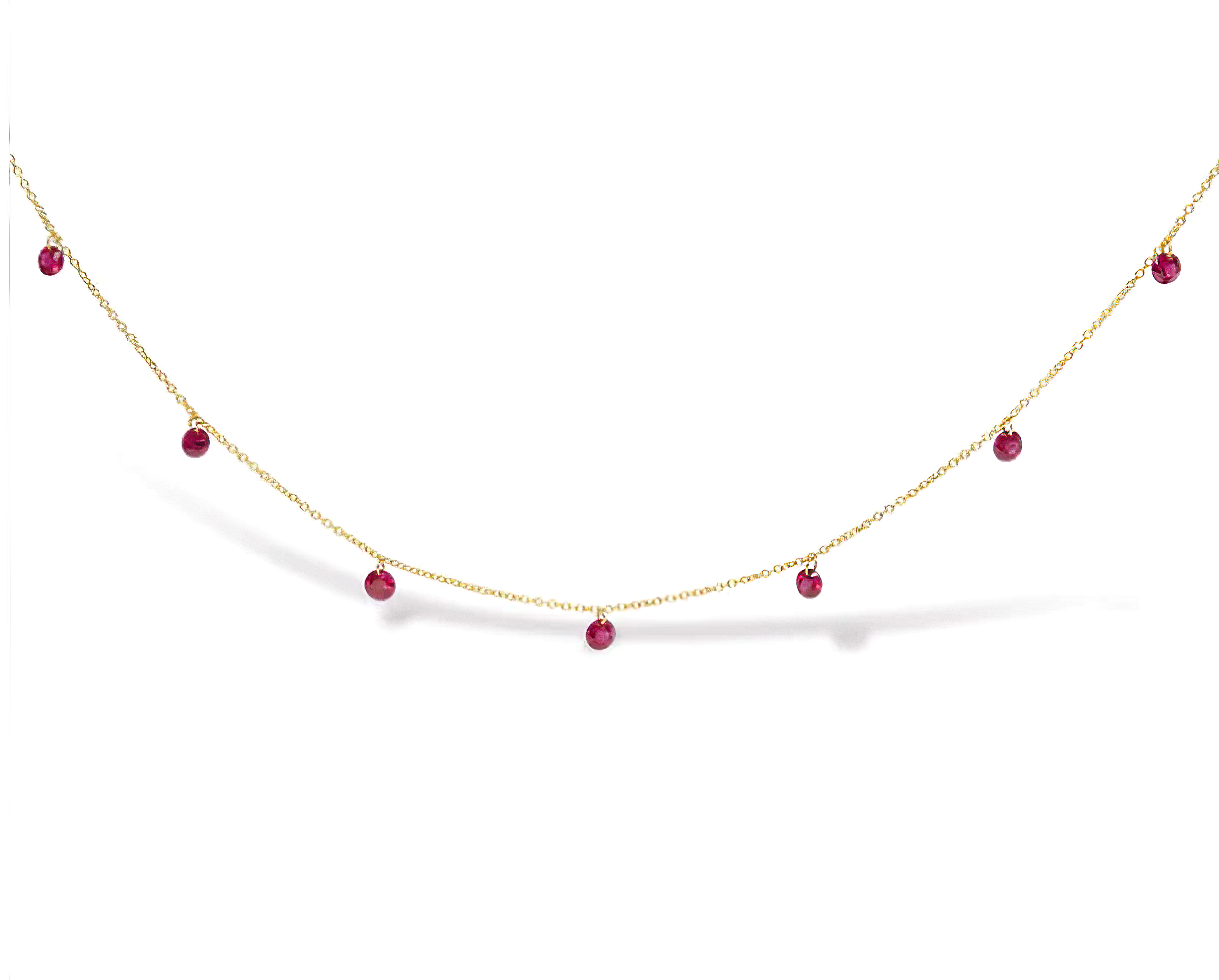 18K Yellow Gold Necklace 1 1/3 Cttw Dangling Red Ruby Drop 18" Chain Collar - Stormyjay