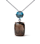 18K Rose and White Gold Diamond Accent and London Blue Topaz and Cushion Cut Smoky Quartz Gemstone Dangle Drop 18" Pendant Necklace (G-H Color, SI1-SI2 Clarity) - Stormyjay