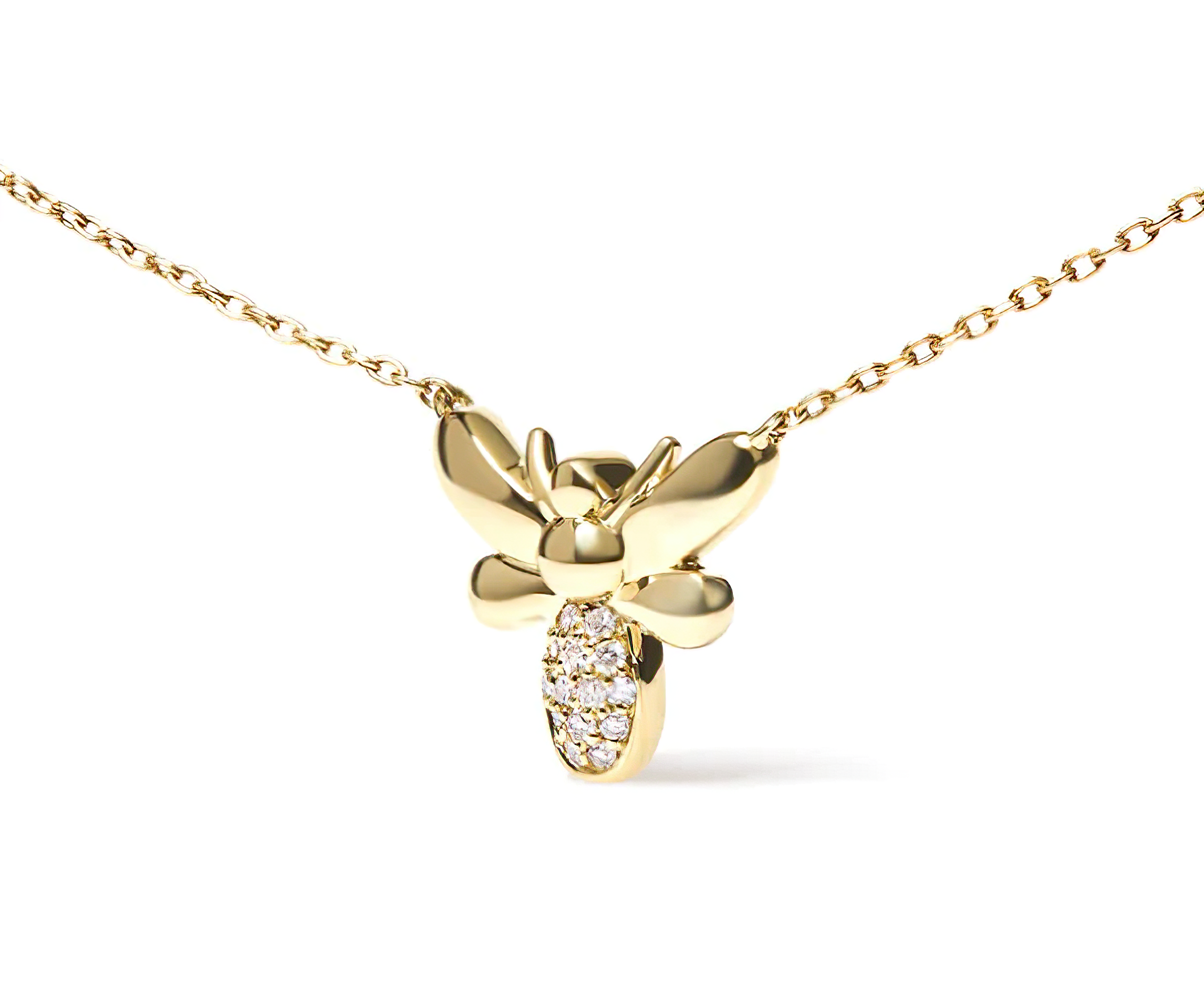 10K Yellow Gold Diamond Accented Bumble Bee Pendant 18-Inch Necklace (H-I Color, I1-I2 Clarity) - Stormyjay