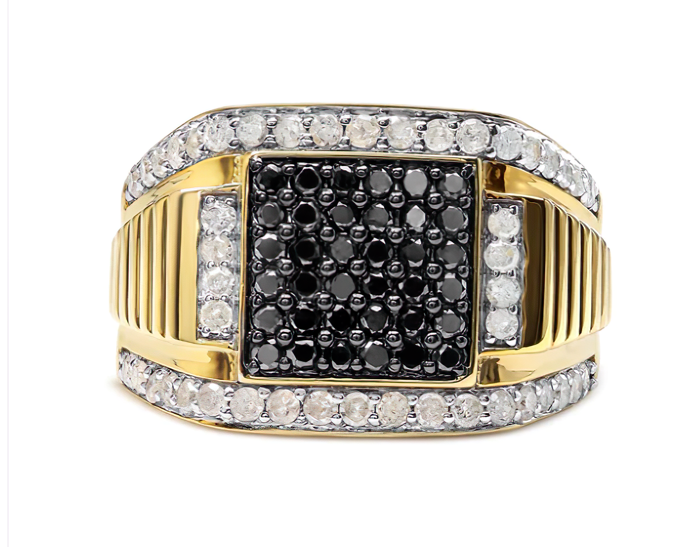 Men's 10K Yellow Gold 1 1/2 Cttw White and Black Treated Diamond Cluster Ring (Black / I-J Color, I2-I3 Clarity) - Stormyjay