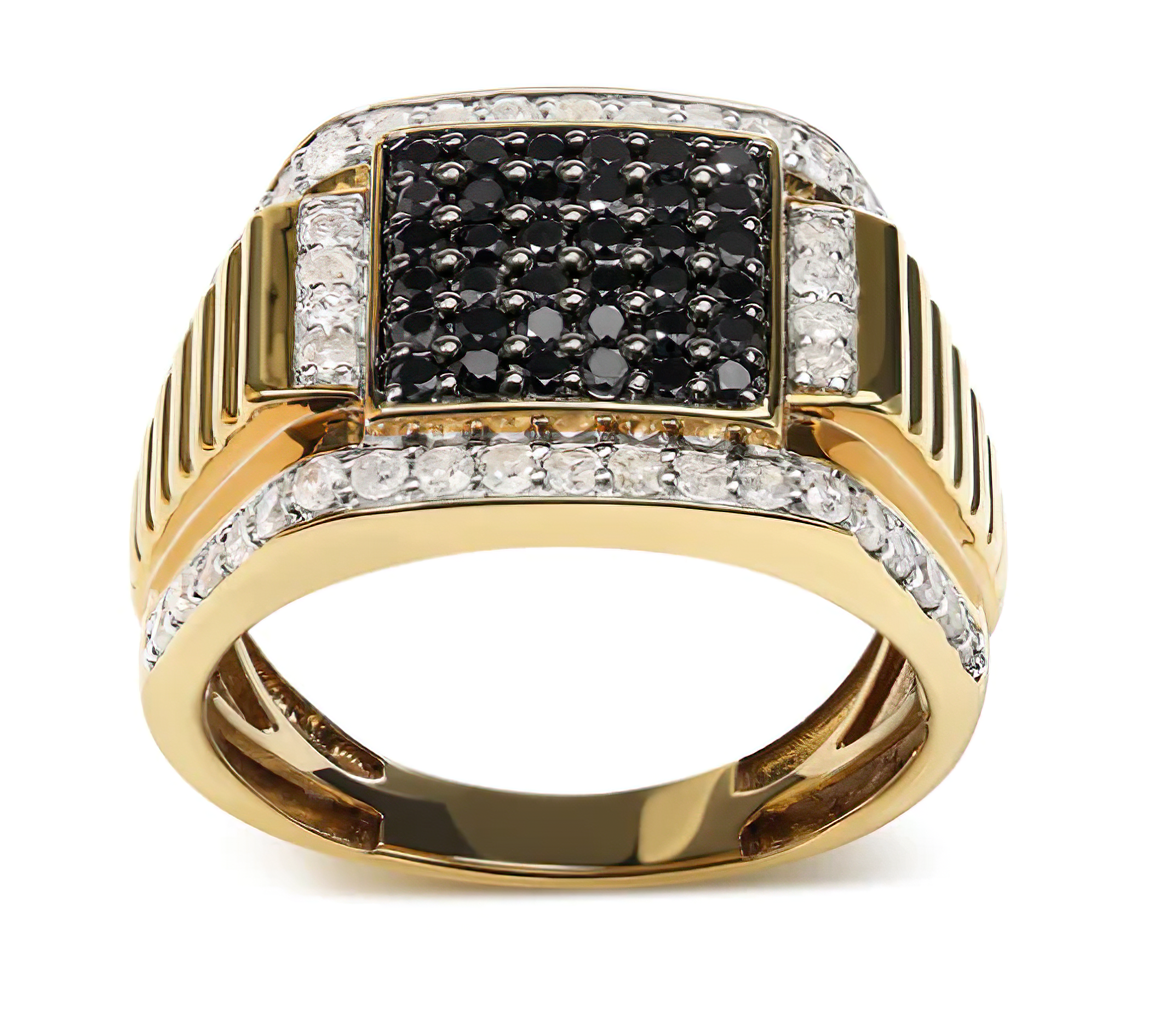 Men's 10K Yellow Gold 1 1/2 Cttw White and Black Treated Diamond Cluster Ring (Black / I-J Color, I2-I3 Clarity) - Stormyjay