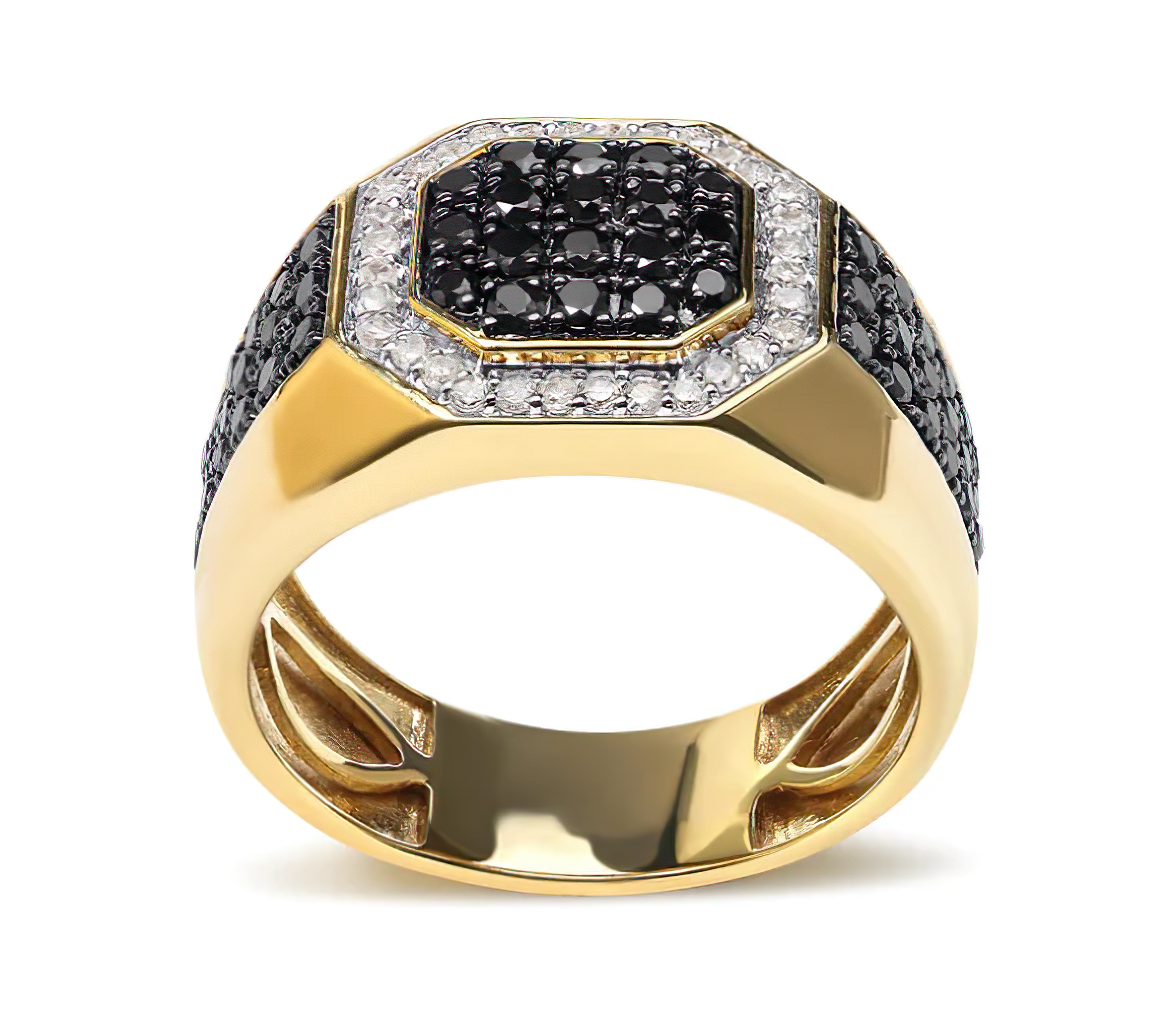 Men's 14K Yellow Gold Plated .925 Sterling Silver 1 1/4 Cttw White and Black Diamond Signet Style Band Ring (Black / I-J Color, I2-I3 Clarity) - Stormyjay