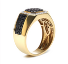 Men's 14K Yellow Gold Plated .925 Sterling Silver 1 1/4 Cttw White and Black Diamond Signet Style Band Ring (Black / I-J Color, I2-I3 Clarity) - Stormyjay