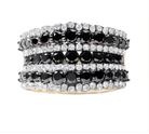 14K Yellow Gold Plated .925 Sterling Silver 1 3/4 Cttw Treated Black and White Alternating Diamond Multi Row Band Ring (Black / I-J Color, I2-I3 Clarity) - Stormyjay