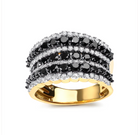 14K Yellow Gold Plated .925 Sterling Silver 1 3/4 Cttw Treated Black and White Alternating Diamond Multi Row Band Ring (Black / I-J Color, I2-I3 Clarity) - Stormyjay