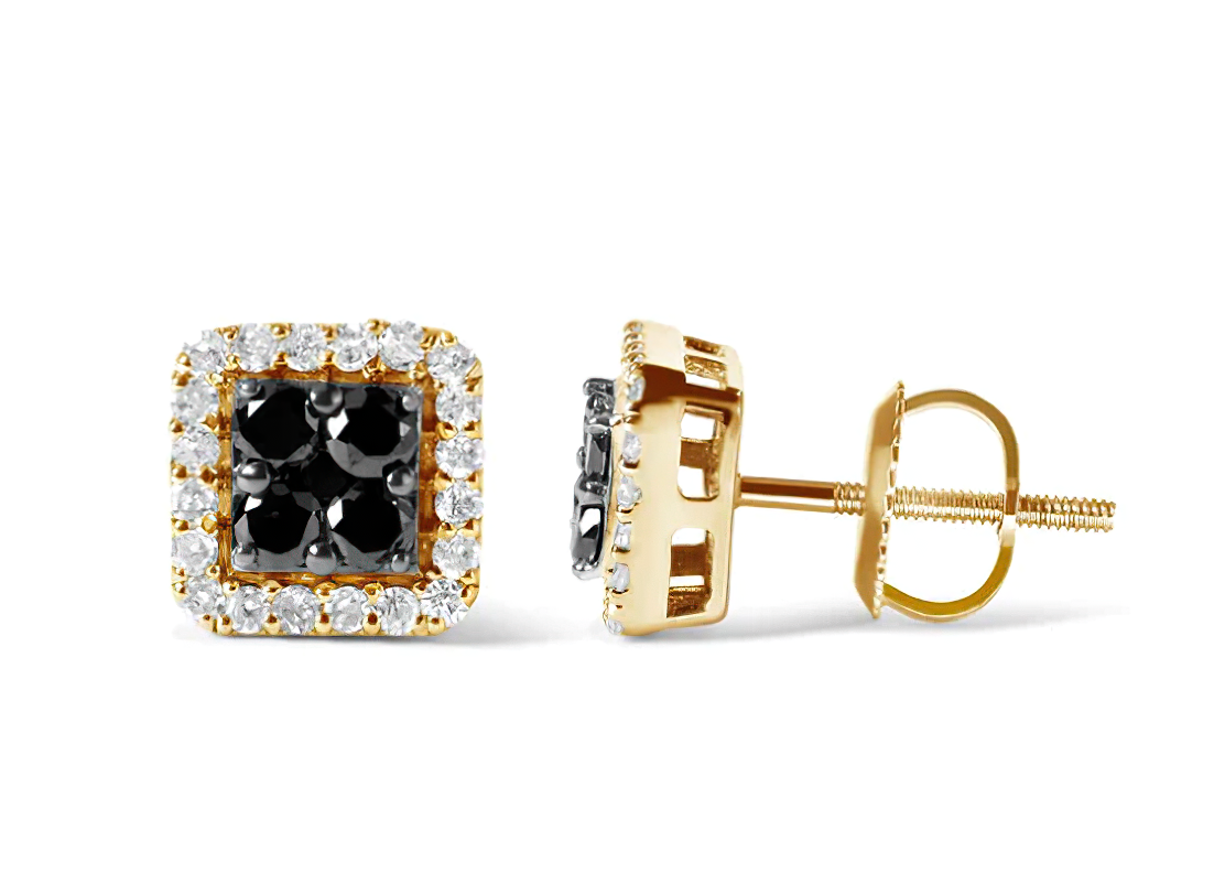 Men's 10K Yellow Gold 5/8 Cttw White and Black Treated Diamond Composite with Halo Stud Earring (Black / I-J, I2-I3 Clarity) - Stormyjay