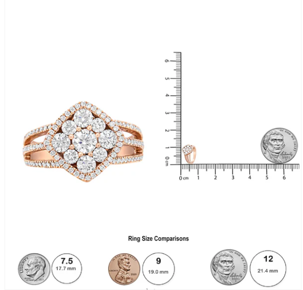 18K Rose Gold 1 1/4 Cttw Diamond Halo Cluster Split Shank Ring Band (F-G Color, VS1-VS2 Clarity) - Stormyjay