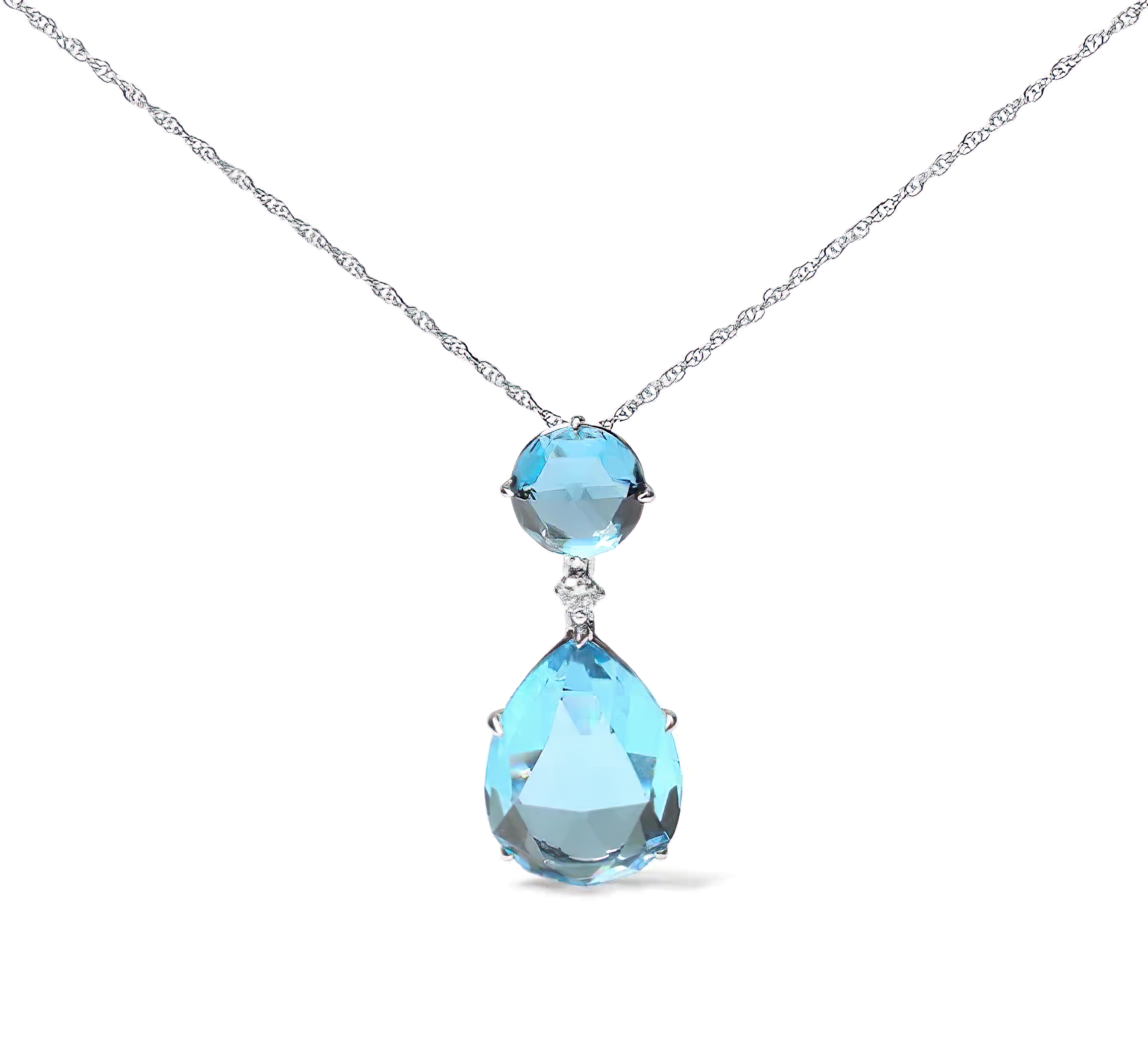 18K White Gold Diamond Accent and Round London Blue Topaz and Pear Cut Sky Blue Topaz Dangle Drop 18" Pendant Necklace (G-H Color, SI1-SI2 Clarity) - Stormyjay