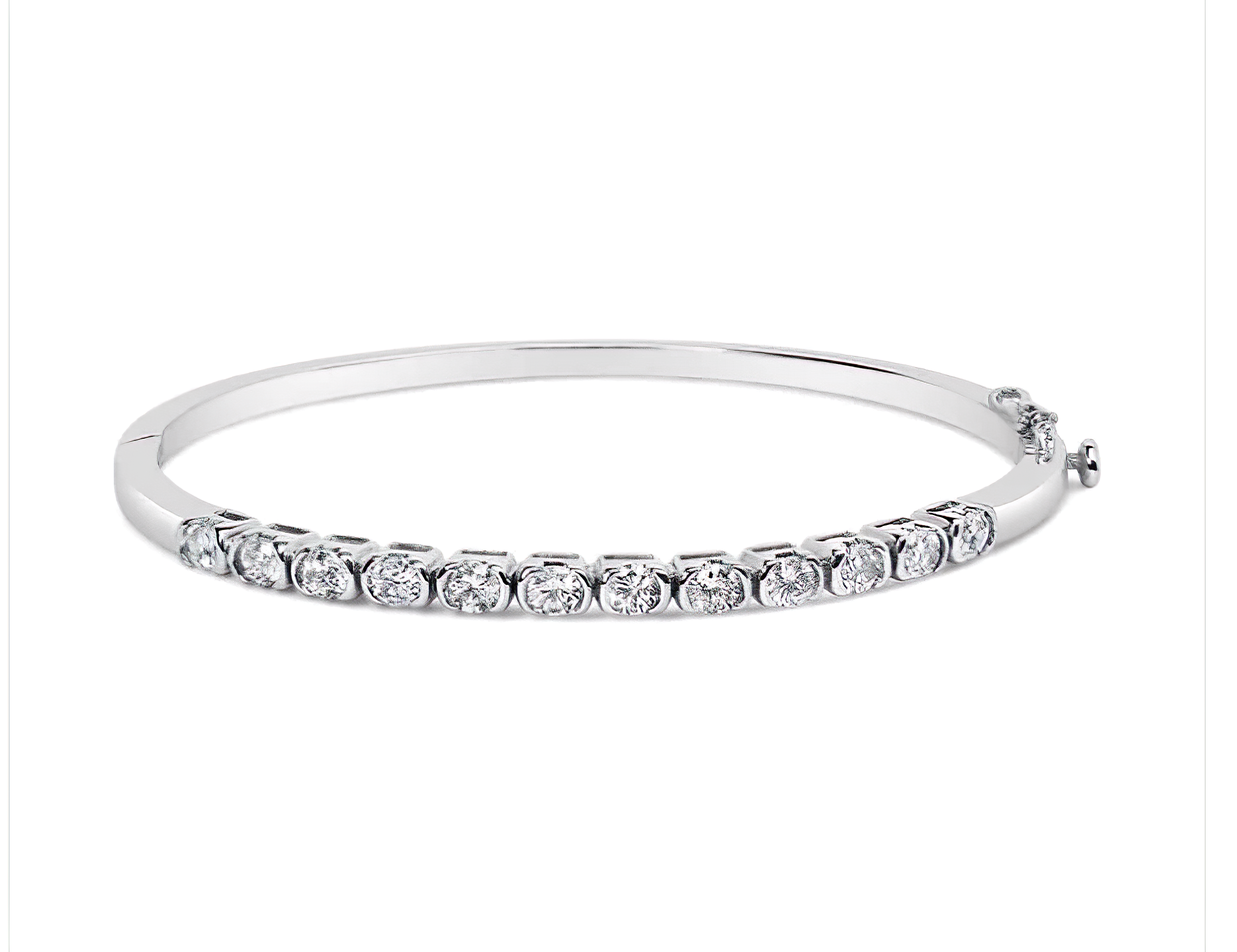 14K White Gold 1 7/8 Cttw Semi Bezel Set Diamond Floral Cluster Bangle Bracelet (H-I Color, SI1-SI2 Clarity) - Fits wrists up to 7.25 Inches - Stormyjay