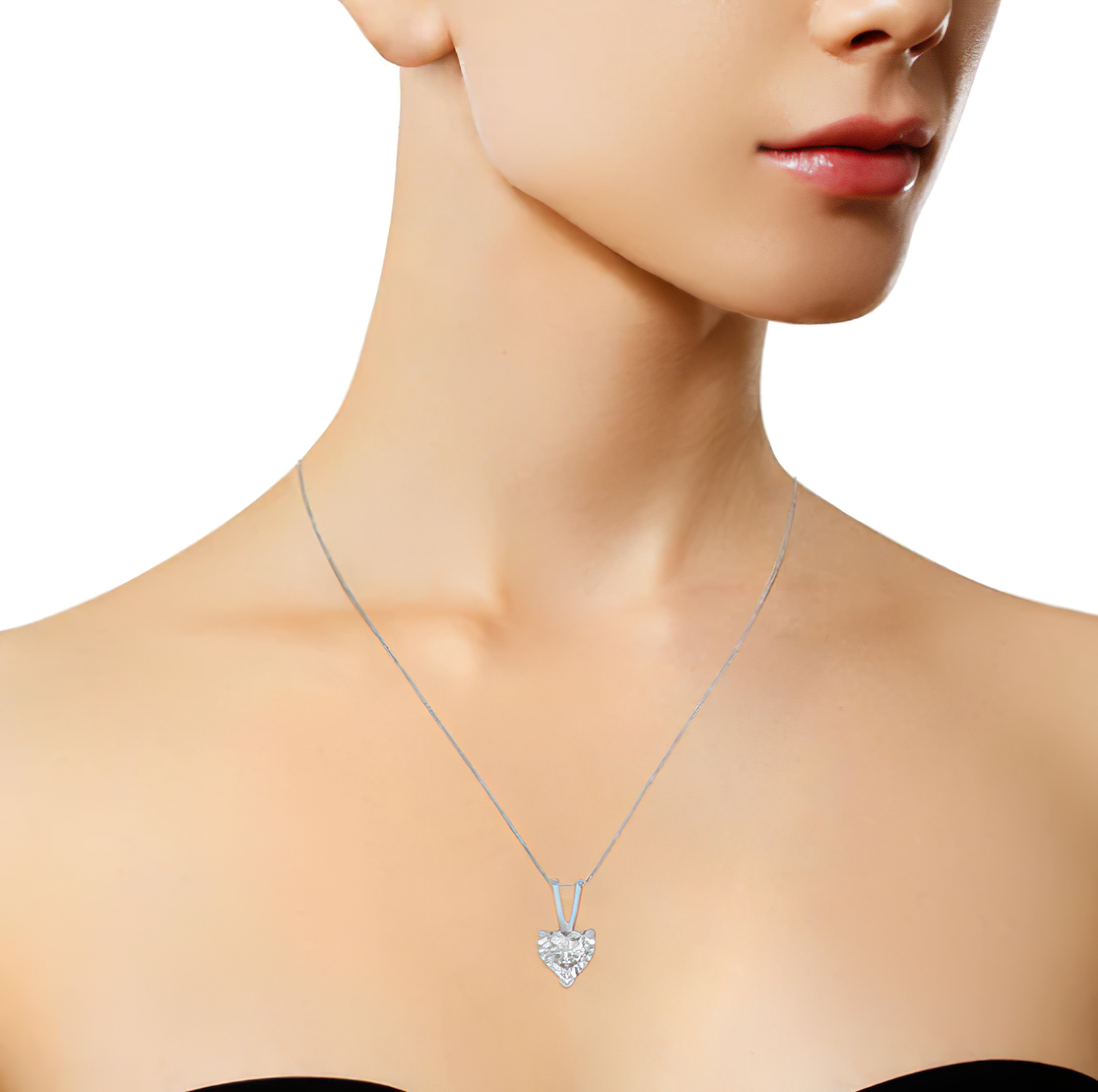 14K White Gold 3-Prong Set Heart Shaped Solitaire Diamond 18" Pendant Necklace (H-I Color, VS2-SI1 Clarity) - Choice of Carat Weight (3300) - Stormyjay