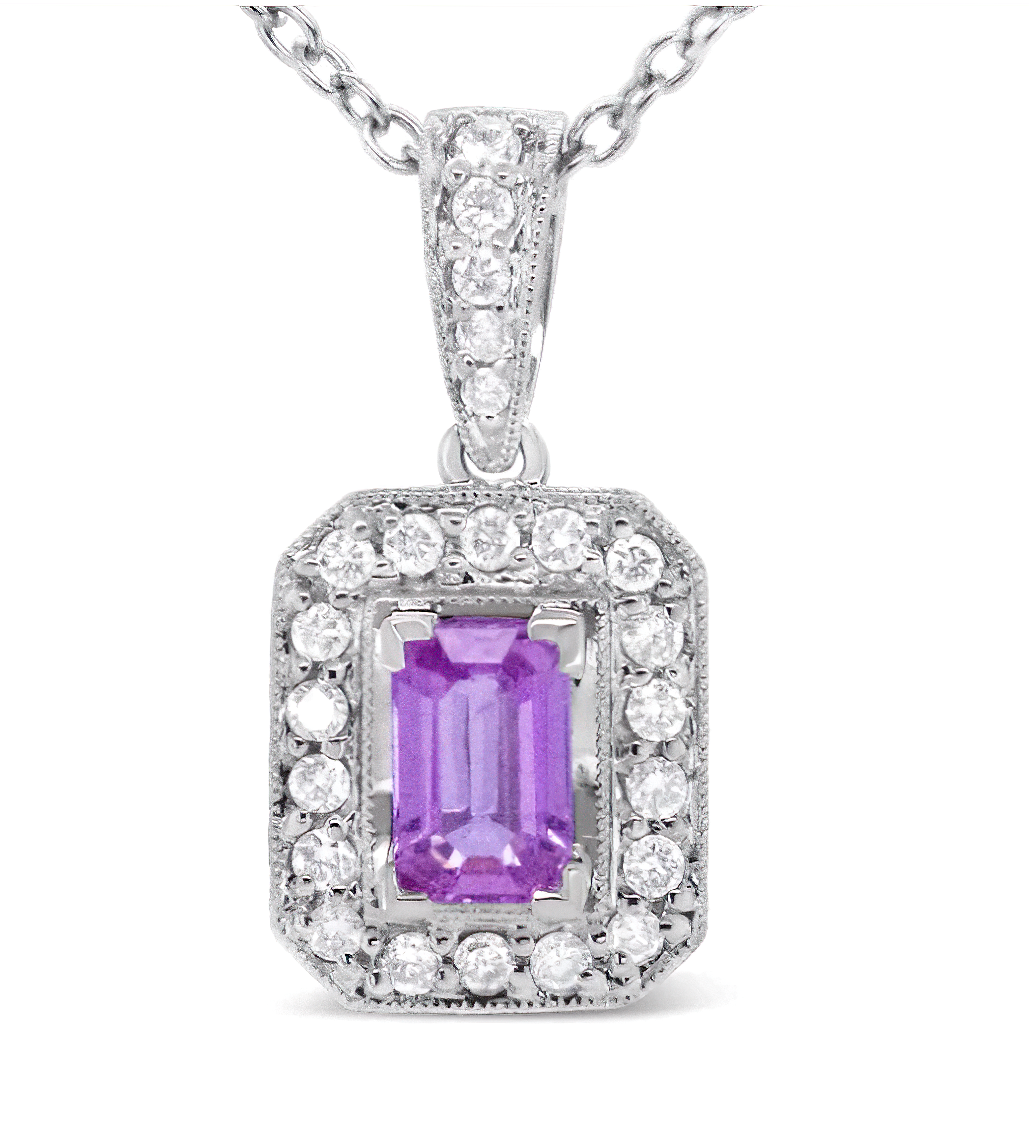 18K White Gold 6x4mm Pink Sapphire and 1/4 Cttw Pave-Set Round Diamond Pendant 18" Necklace - (H-I Color, VS1-VS2 Clarity) - Stormyjay