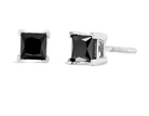 14K White Gold Princess-Cut Treated Black Diamond Classic 4-Prong Stud Earrings - Stormyjay