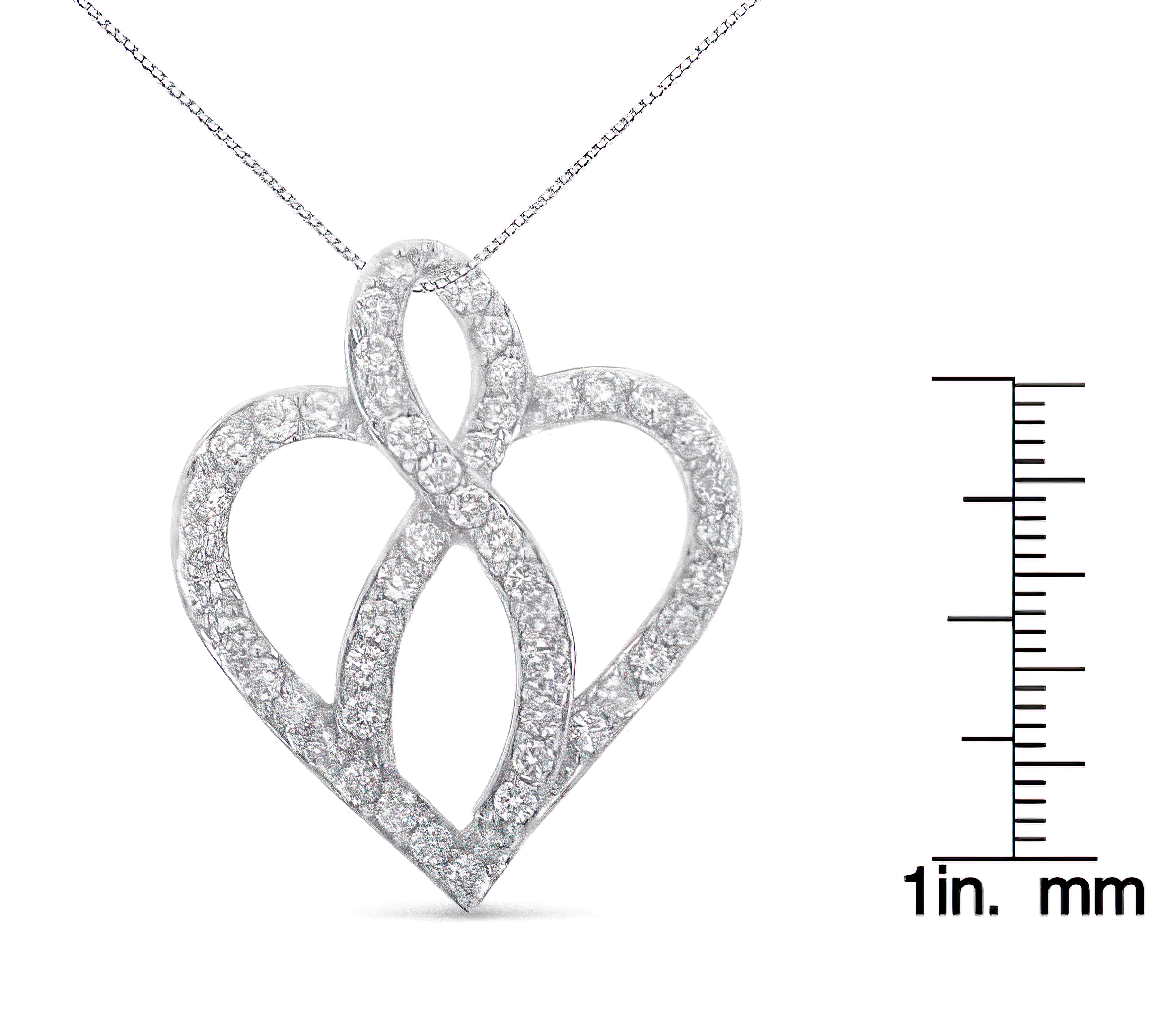 14KT White Gold 1 cttw Diamond Heart Ribbon Pendant Necklace (H-I, I1-I2) - Stormyjay