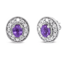 14K White Gold 4x3mm Round Pink Sapphire and 1/10 Cttw Round Diamond Halo Stud Earrings - (I-J Color, SI1-SI2 Clarity) - Stormyjay