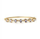 14K Yellow Gold 1/3 Cttw Round-Cut Diamond and 5MM Oval-Cut Blue Tanzanite Gemstone Bangle Bracelet (H-I Color, I1-I2 Clarity) - Size 7 Inches - Stormyjay