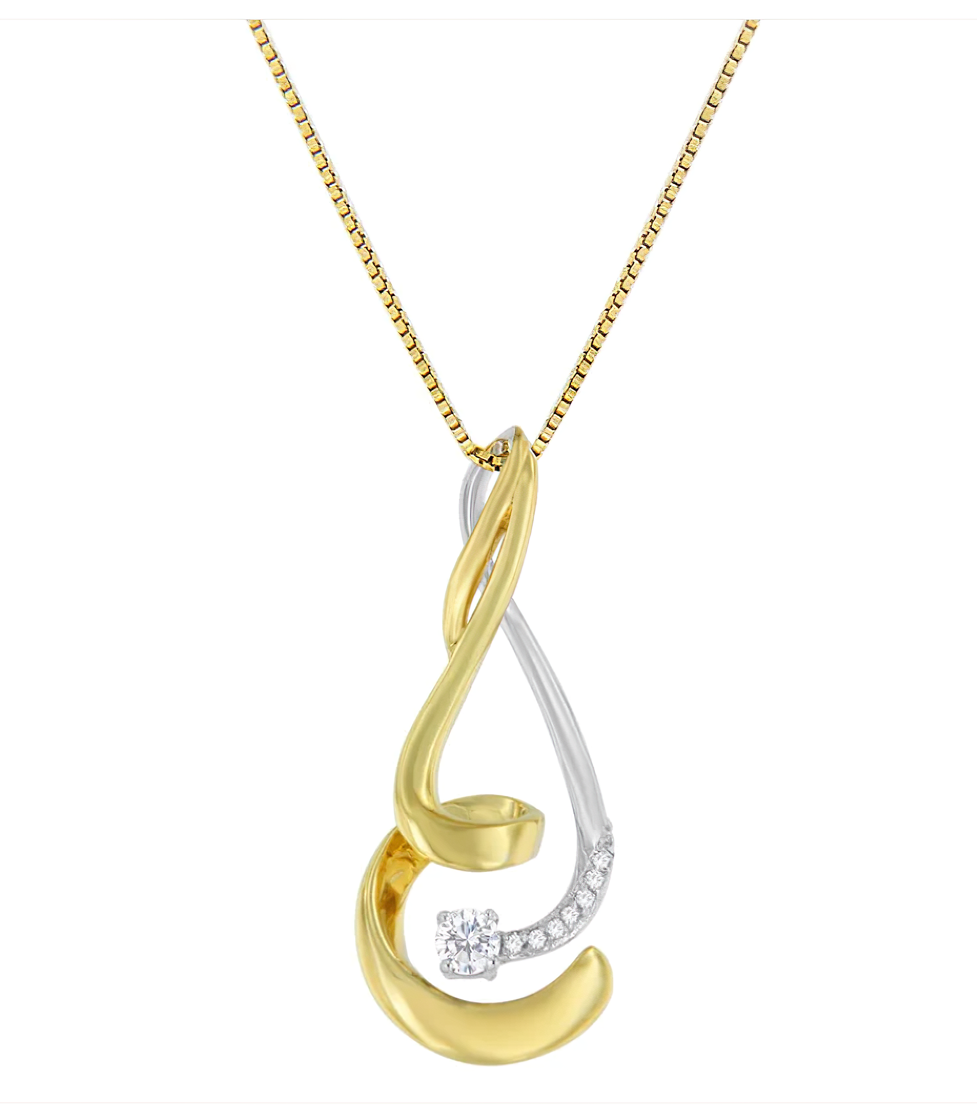 Espira 10K Two-Tone Gold 1/10 cttw Round Cut Diamond Swirl Pendant Necklace (I-J, I2-I3) - Stormyjay