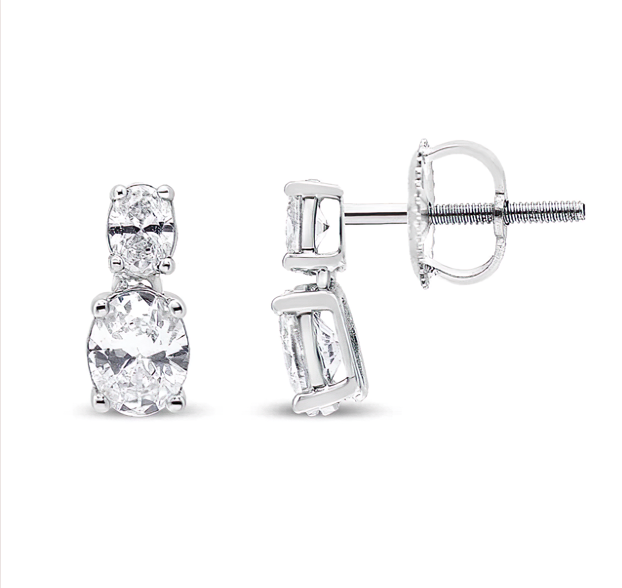 14K White Gold 1.0 Cttw Oval Lab Grown Diamond 2 Stone Drop and Dangle Stud Earrings (G-H Color, VS2-SI1 Clarity) - Stormyjay