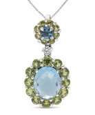 18k White Gold 0.05 Cttw Round Diamond and Blue Topaz and Green Peridot Gemstone Halo Drop 18" Pendant Necklace (F-G Color, VS1-VS2 Clarity) - Stormyjay