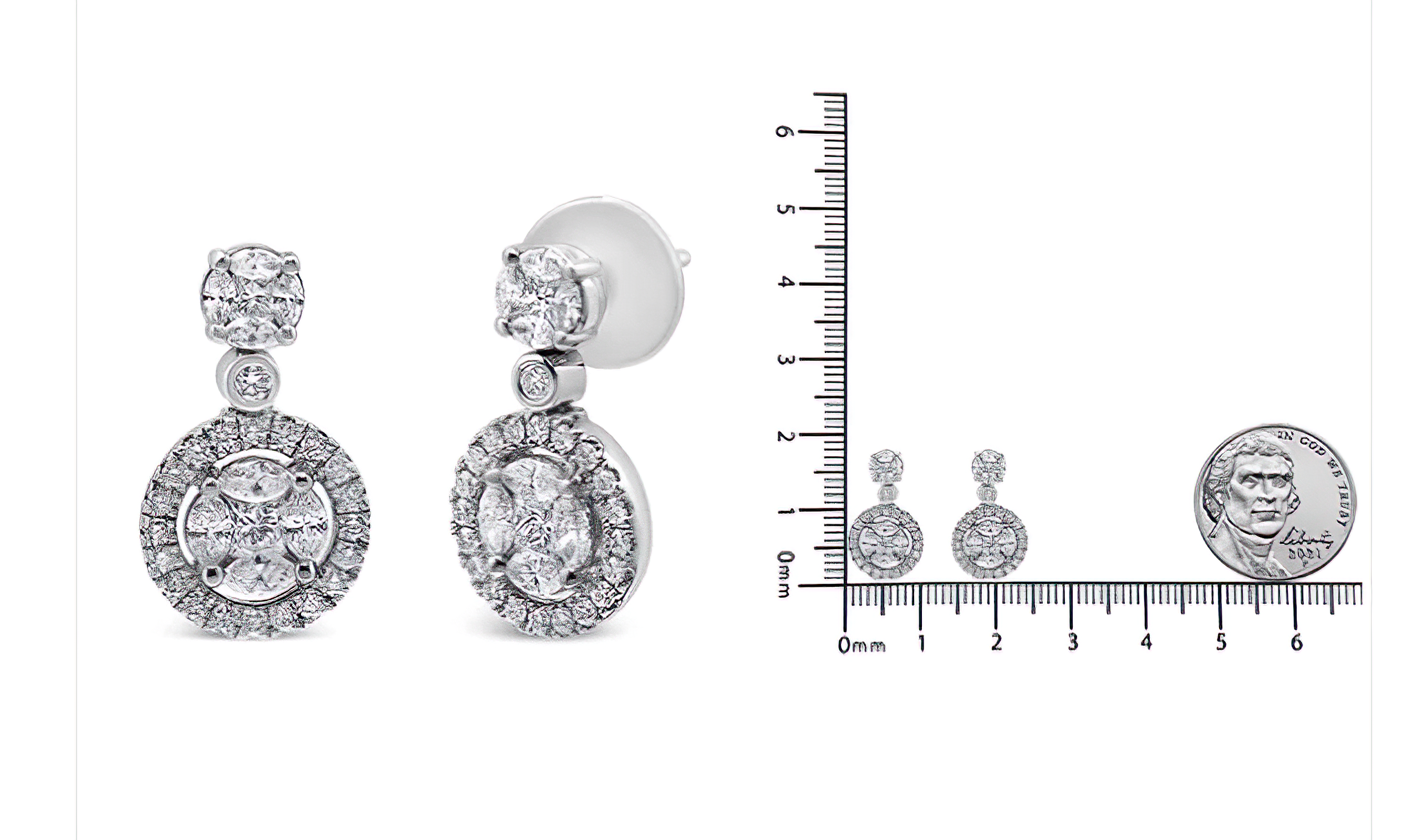 18K White Gold 2.0 Cttw Round Shape Diamond Composite Halo Dangle Stud Earring (F-G Color, VS1-VS2 Clarity) - Stormyjay