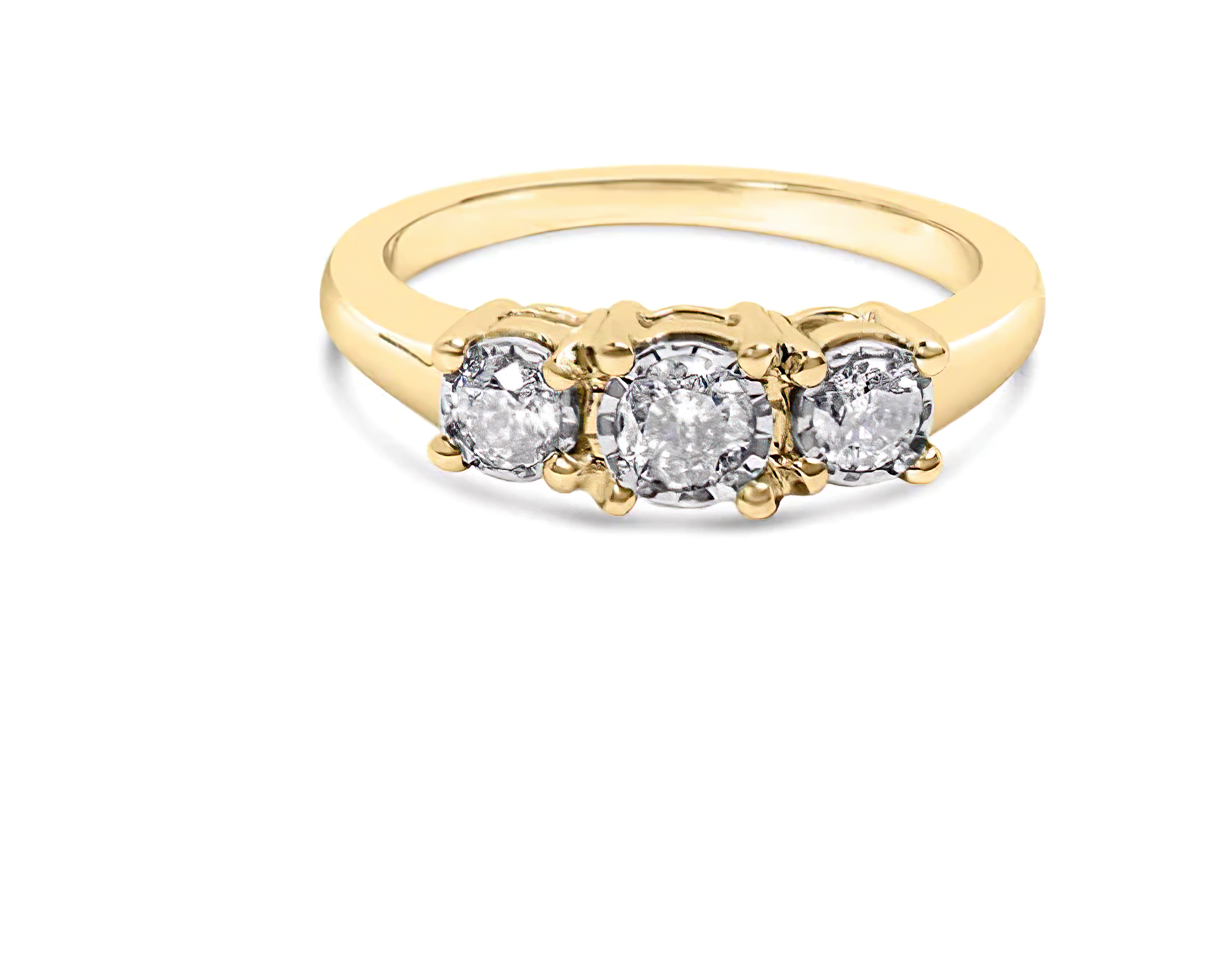 10K Yellow Gold 1/2 Cttw Miracle Set Round Diamond Three Stone Illusion Plate Ring (I-J Color, I2-I3 Clarity) - Stormyjay