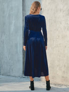 Tie Front Long Sleeve Slit Dress - Stormyjay