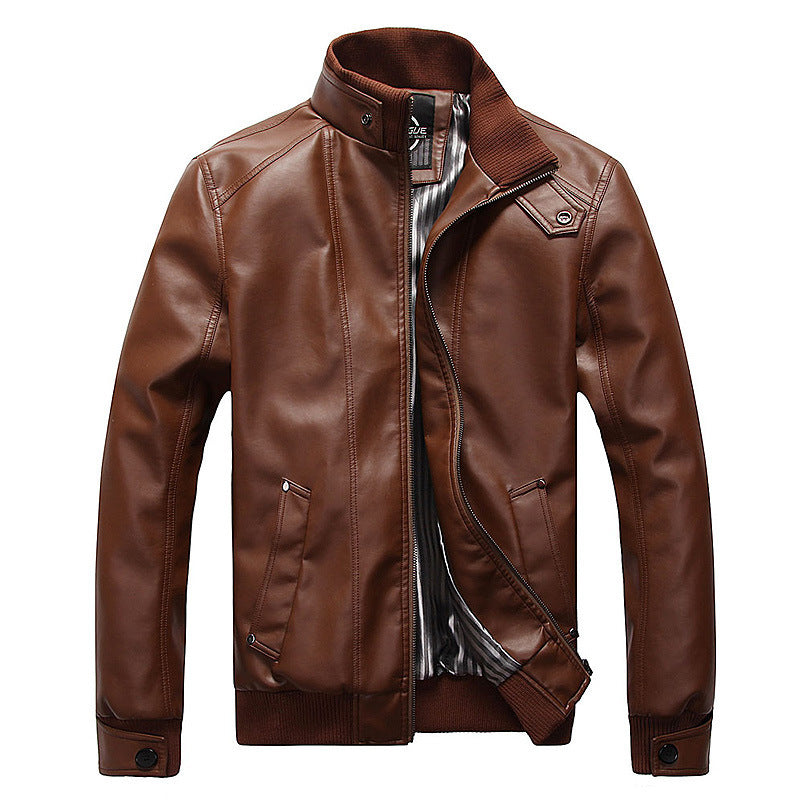 Fashion Brand Casual PU Leather Jacket Youth All-match Leather Jacket Men - Stormyjay