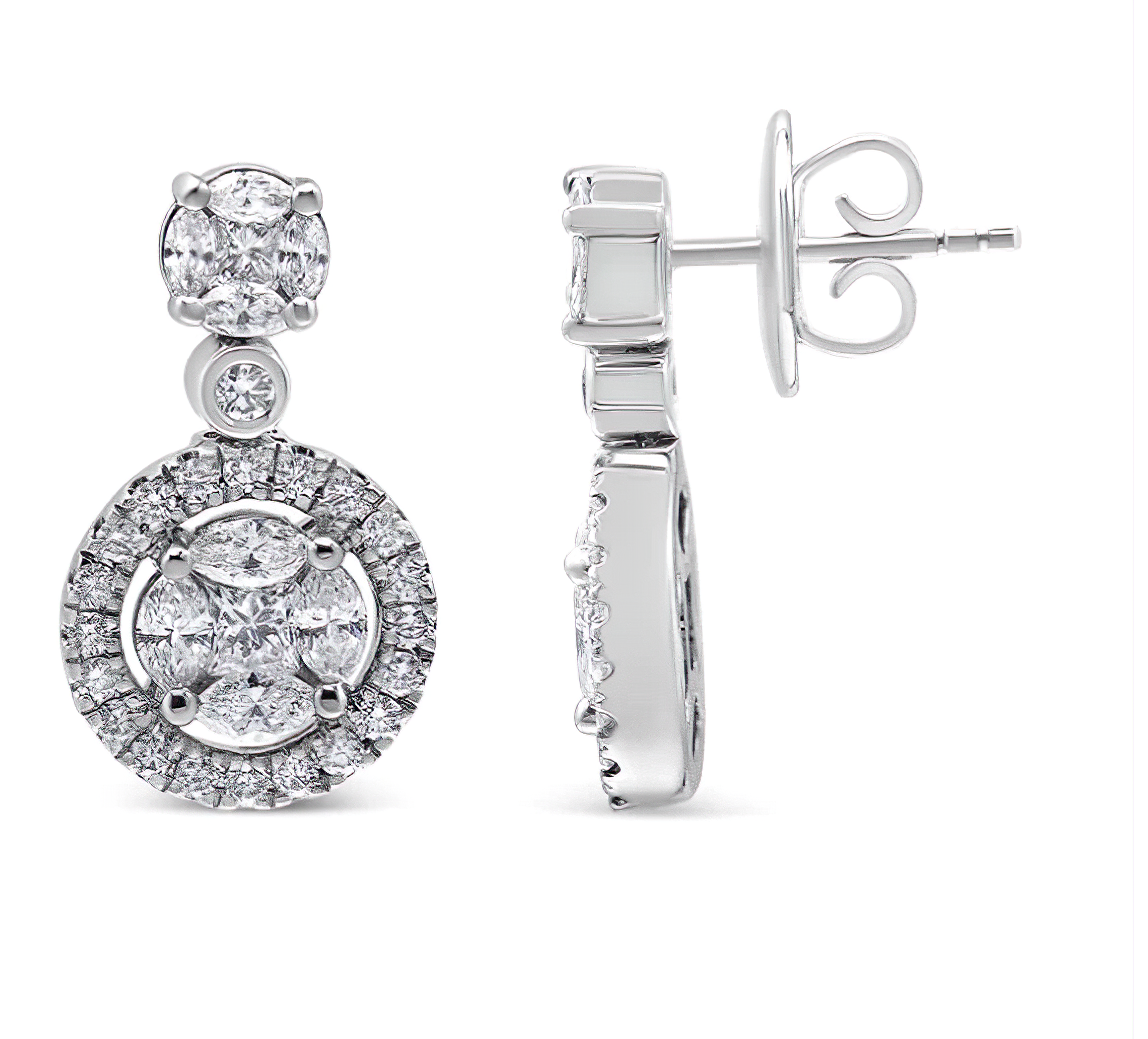 18K White Gold 2.0 Cttw Round Shape Diamond Composite Halo Dangle Stud Earring (F-G Color, VS1-VS2 Clarity) - Stormyjay