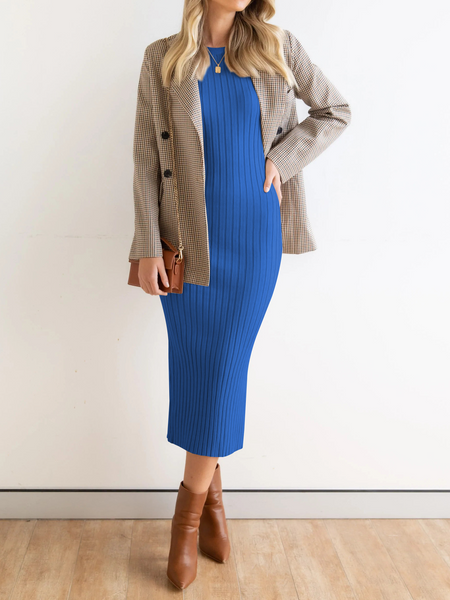 Stretchy Casual Midi Dress With Slit H4QDHW3WHN - Stormyjay