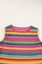 Yellow Ethnic Wavy Pattern Round Neck Sleeveless Top - Stormyjay