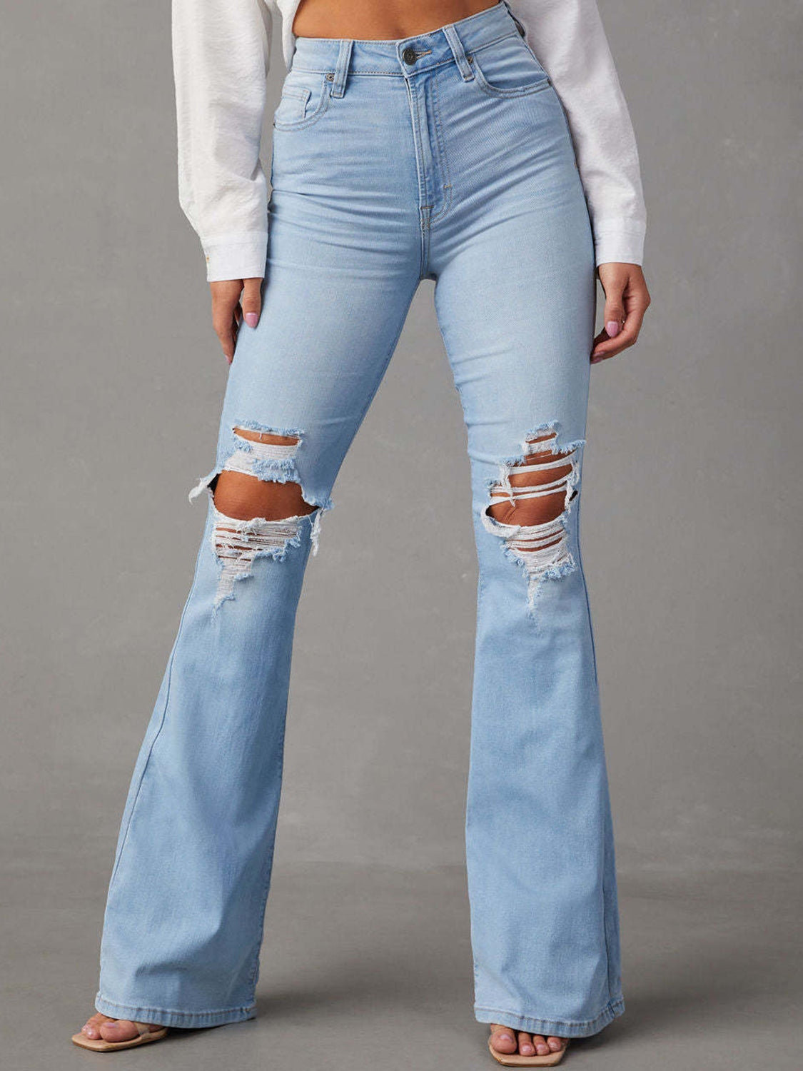 Distressed Bootcut Jeans with Pockets - Stormyjay