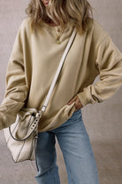 Parchment Solid Fleece Loose Crew Neck Sweatshirt - Stormyjay