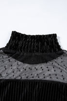 Black Dotted Mesh Striped Frilled Neck Bubble Sleeve Dress - Stormyjay