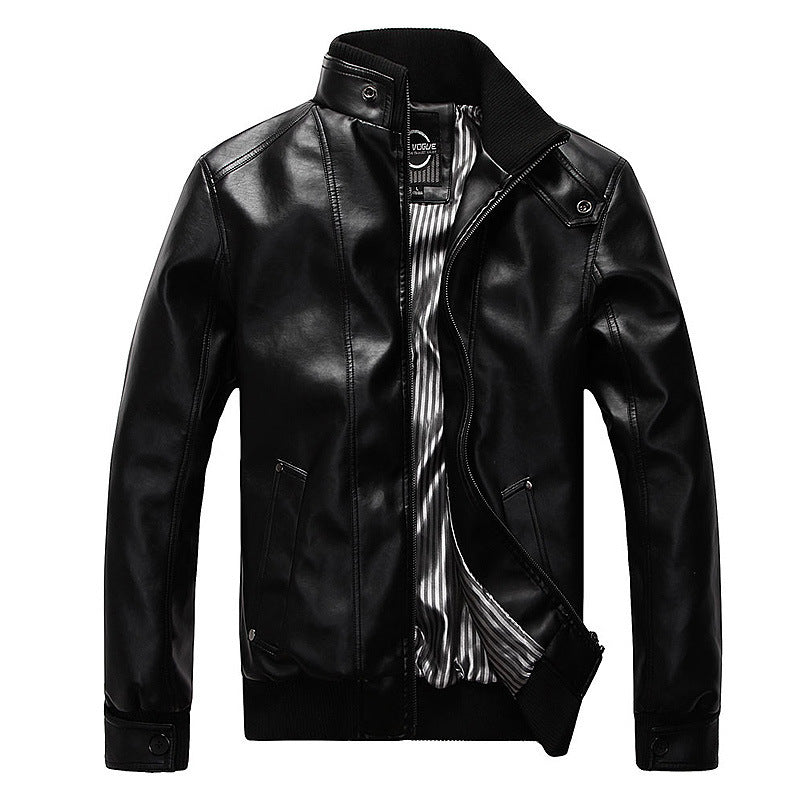 Fashion Brand Casual PU Leather Jacket Youth All-match Leather Jacket Men - Stormyjay