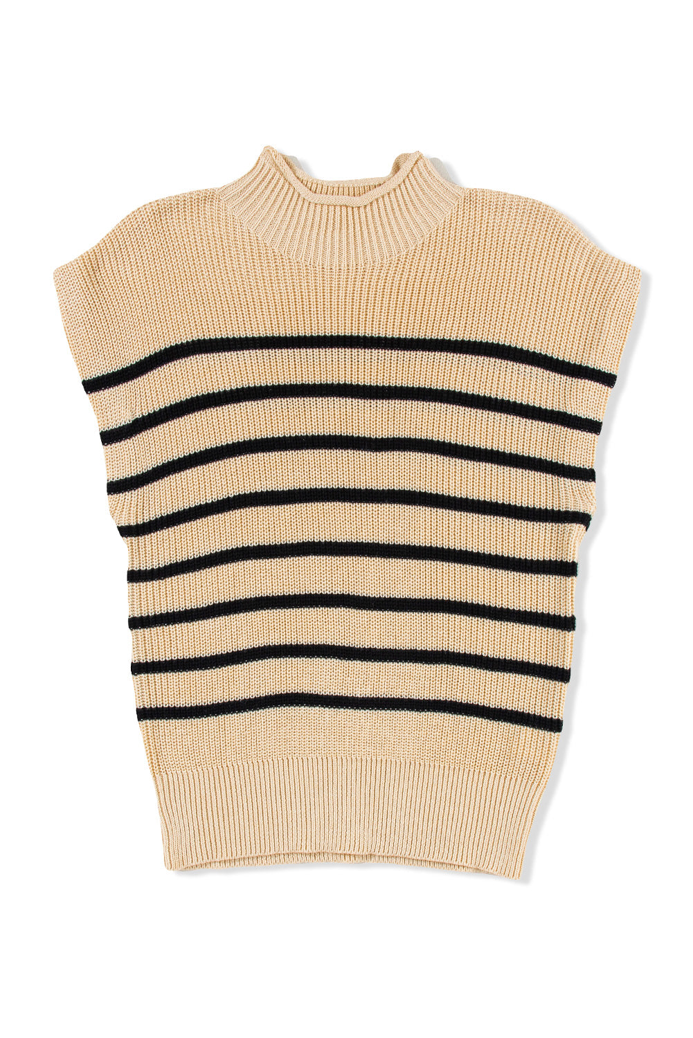 Parchment Striped Knit Mock Neck Short Sleeve Sweater - Stormyjay