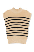 Parchment Striped Knit Mock Neck Short Sleeve Sweater - Stormyjay