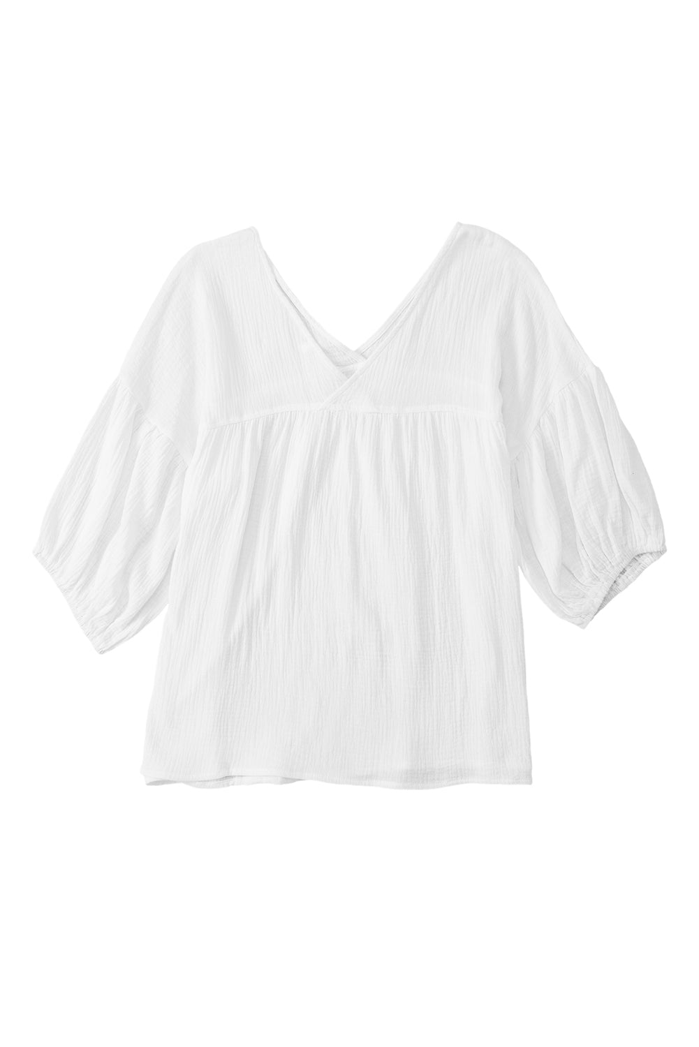 White Plain Gauze Cotton V Neck Top for Women - Stormyjay