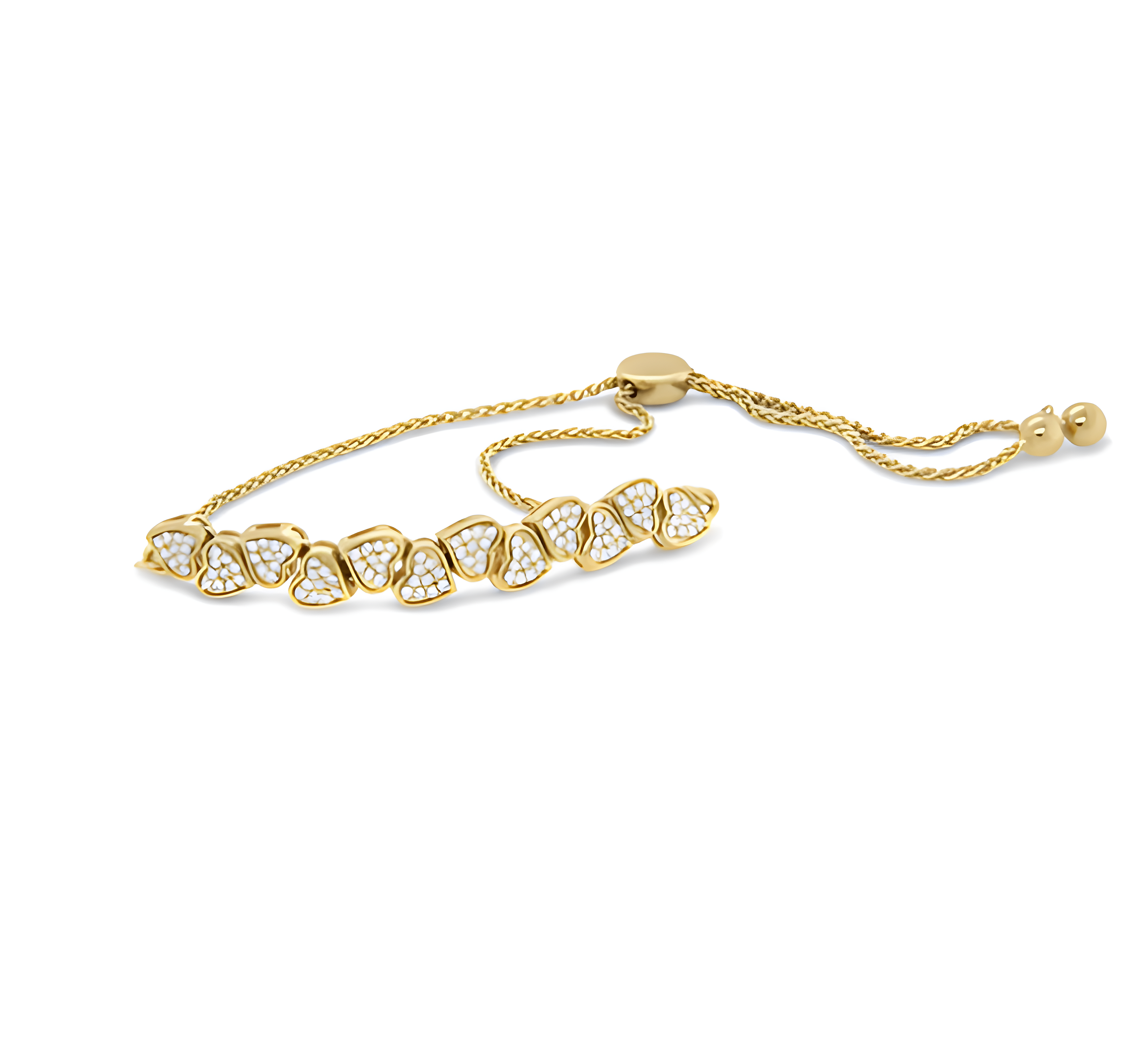 Yellow Gold Plated .925 Sterling Silver 1/2 Cttw Diamond Sideways Hearts Bolo Bracelet (H-I Color, I1-I2 Clarity) - 4”-10” Adjustable - Stormyjay