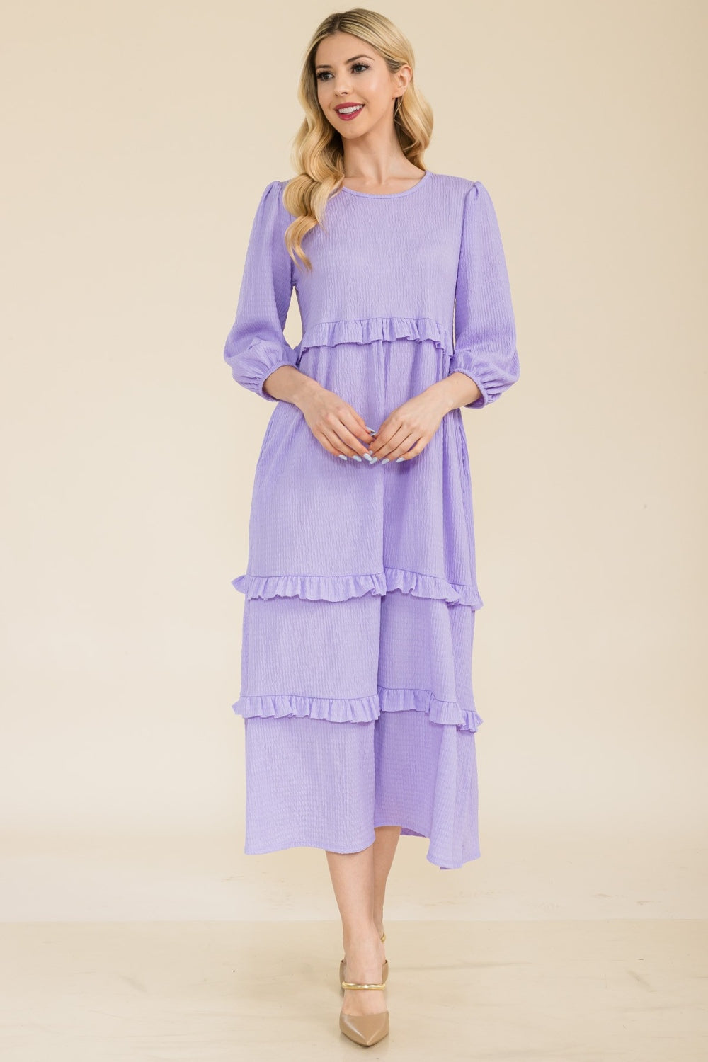 Celeste Full Size Tiered-Ruffle Midi Dress - Stormyjay