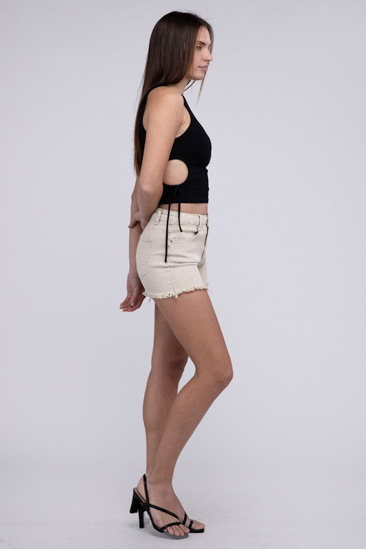 Acid Washed Frayed Cutoff Hem Shorts - Stormyjay