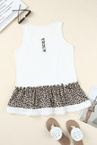 White and Cheetah Print Sleeveless Button Front Tank Top - Stormyjay